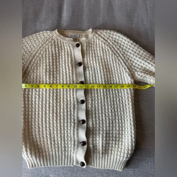 Vintage 100% Wool Chunky Knit Cardigan Cream Fisherman Sweater WPL 13436 Size 40 - Picture 13 of 14